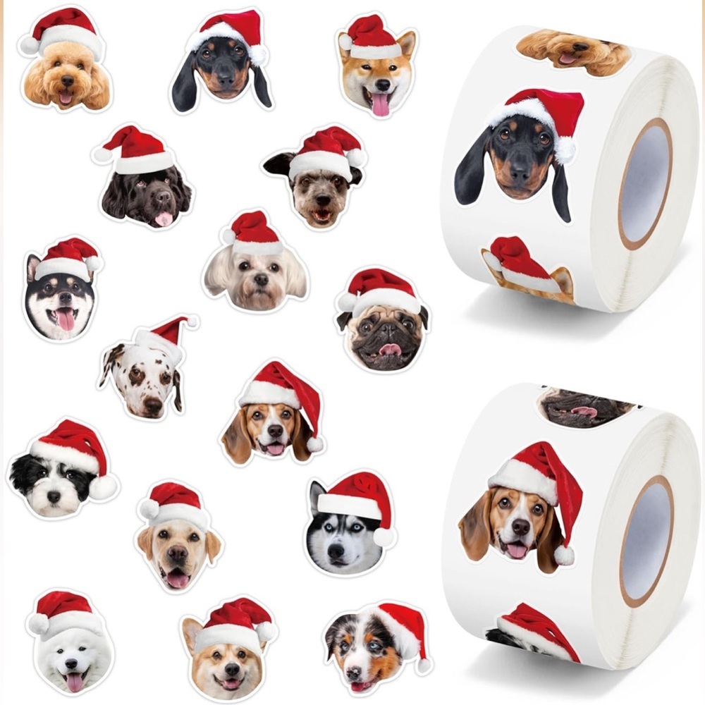 Amazon Christmas Dog Sticker x2 Rolls 16 Breeds & Realistic Prints One Size